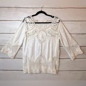 ✨ Taylor & Sage Cream Crochet Boho Blouse - Size M ✨ Bohemian Summer Classic